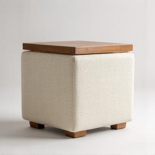 Storage ottoman in cream fabric