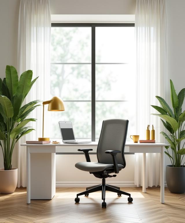 Stylish modern home office setup with ergonomic furniture