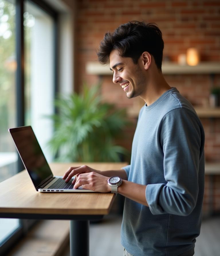 Professional working at a sit-stand desk