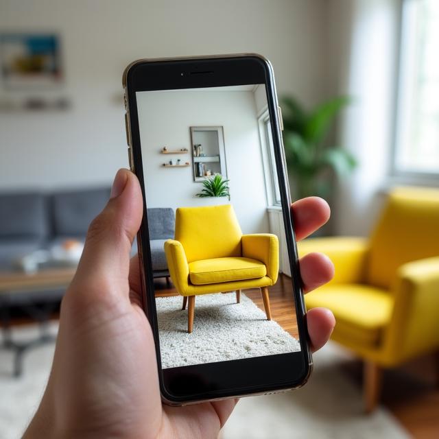 Demonstration of AR furniture visualizer on smartphone