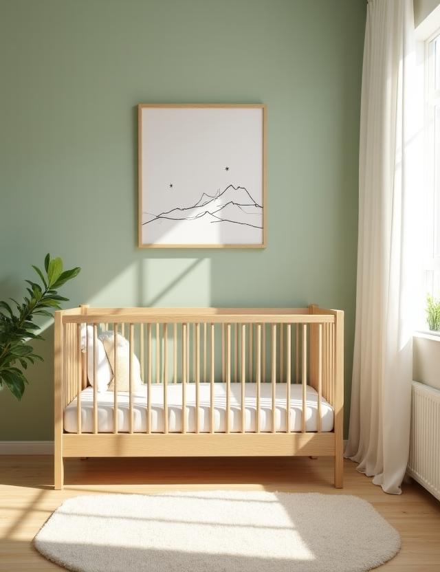 Whimsical modern nursery with light wood furniture